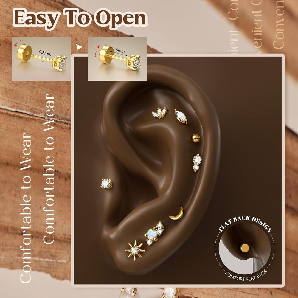 Sterling Silver Flat Back Stud Earrings Hypoaller… - image 4